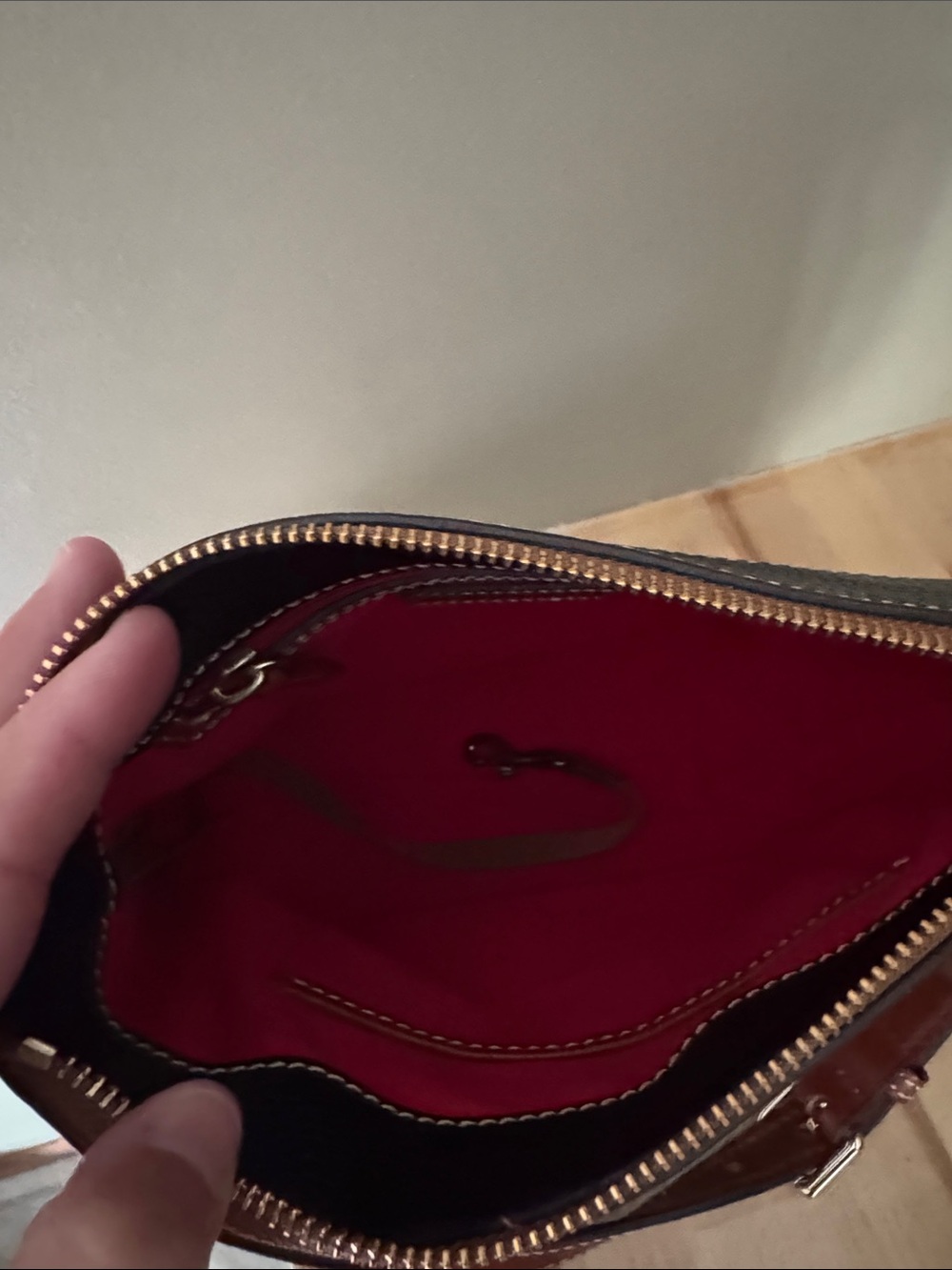 Dooney & Bourke Black Pebble Leather Crossbody with Brown Trim and Gold Hardware - Picture 5 of 6